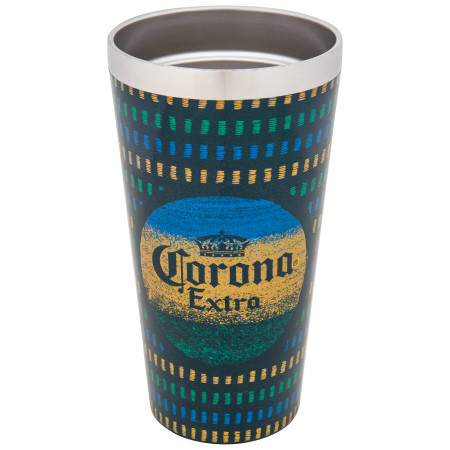 Corona Extra Blue Yellow and Green 16 oz Metal Double Walled Pint Glass